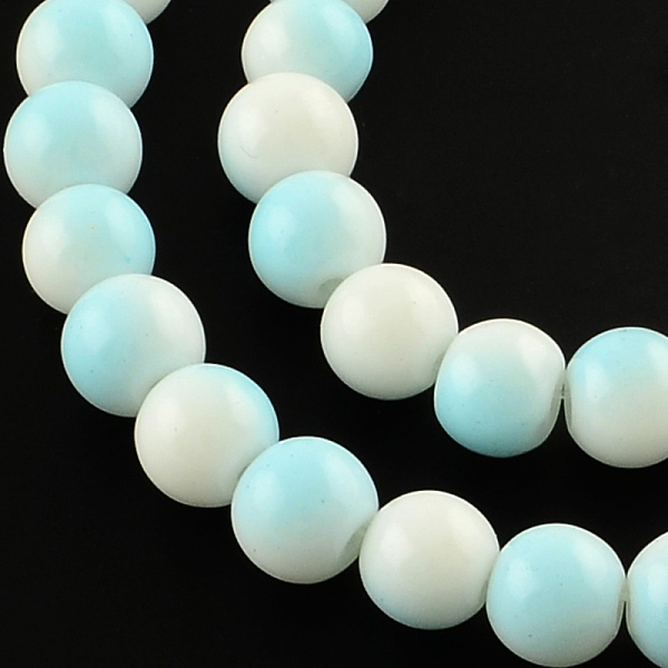 

PandaHall Two-Color Baking Painted Glass Bead Strands, Round, Light Sky Blue, 8mm, Hole: 1.3~1.6mm, about 104pcs/strand, 32.7 inch Glass...