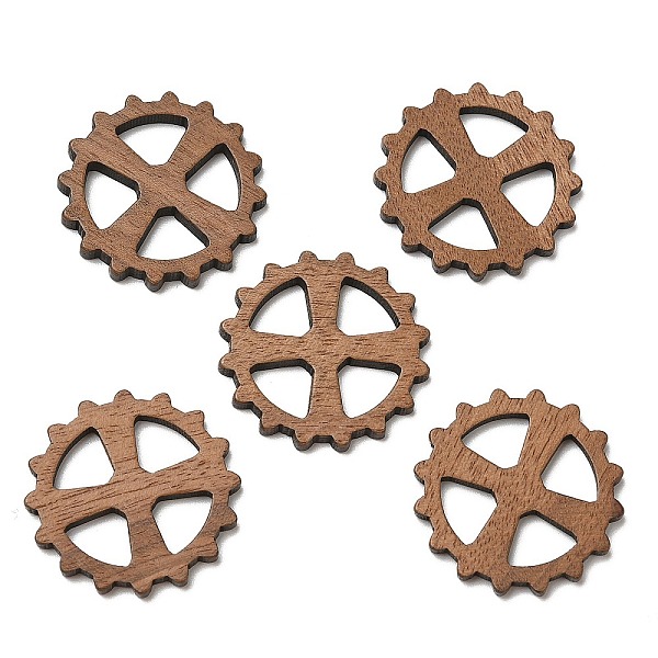 

PandaHall Walnut Wood Pendants, Gear with Cross Charms, Camel, 24x2.5mm, Hole: 6x8mm Wood Gear Brown