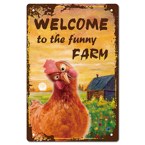 

PandaHall CREATCABIN Welcome to The Funny Farm Sign Chicken Metal Tin Signs Retro Vintage Wall Decor Art Mural Hanging Iron Painting Plaque...