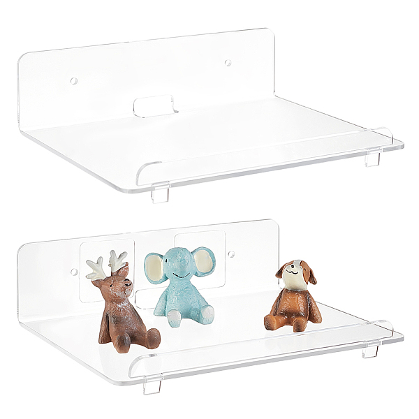 

PandaHall 2 Packs Transparent Acrylic Floating Hanging Shelves, Wall Mounted Adhesive Display Stands for Speakers, Action Figures, Cameras..., Clear