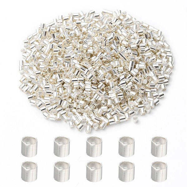 

PandaHall Brass Crimp Beads, Tube, Silver, 2x2x0.15mm, Hole: 1.5mm, about 1000pcs/bag Brass Tube