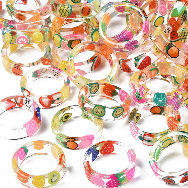 

PandaHall Transparent Resin Fruit Finger Ring for Women, Mixed Color, US Size 5 3/4(16.3mm) Resin Multicolor