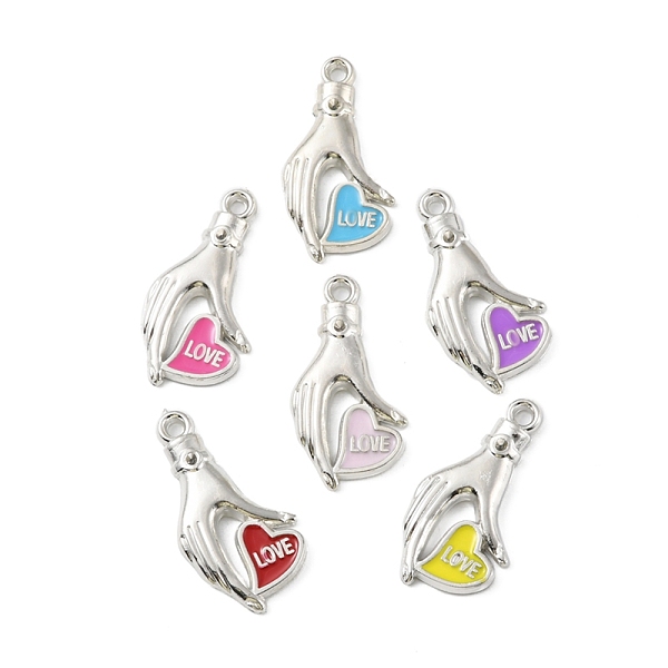 

PandaHall CCB Plastic Enamel Pendants, Platinum, Hand & Heart with Word Love Charms, Mixed Color, 31.5x16x3mm, Hole: 2mm Plastic Palm..., Multicolor