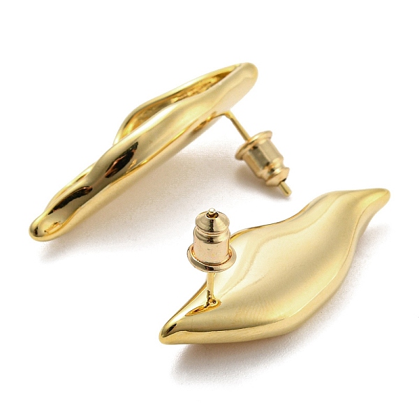 

PandaHall Brass Stud Earrings, Leaf, Golden, 34x13mm Brass Leaf