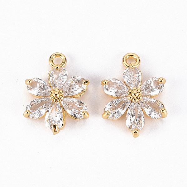 

PandaHall Brass Clear Cubic Zirconia Pendants, Flower, Real 18K Gold Plated, 15x11x5mm, Hole: 1.4mm Brass+Cubic Zirconia Flower Clear