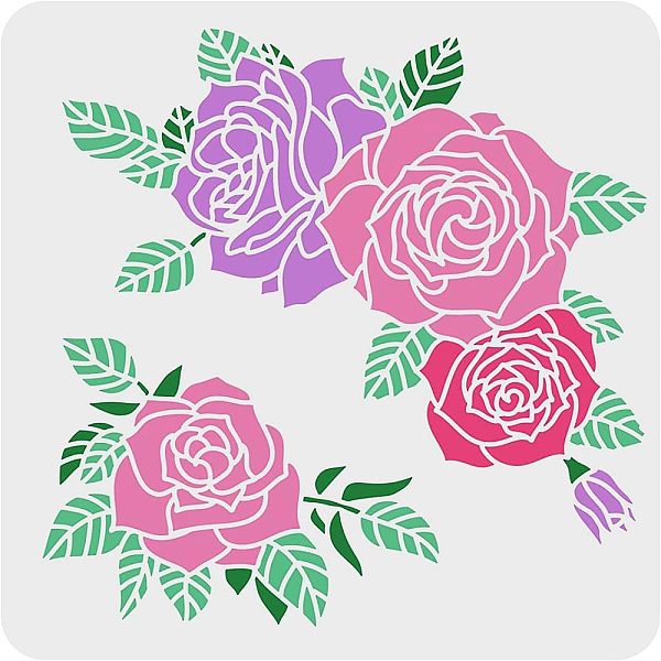 

PandaHall FINGERINSPIRE Roses Drawing Painting Stencils Templates (11.8x11.8inch) Plastic Rose Stencils Decoration Square Flower Stencils..., White