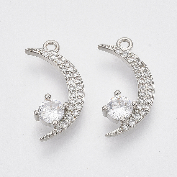 

PandaHall Brass Micro Pave Cubic Zirconia Pendants, Nickel Free, Moon, Clear, Real Platinum Plated, 15.5x8.5x3mm, Hole: 1.2mm Brass+Cubic...