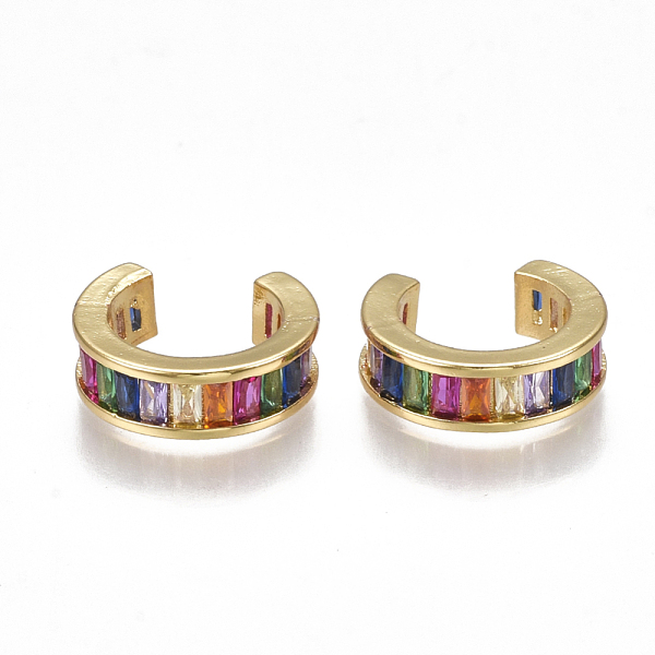 

PandaHall Brass Micro Pave Cubic Zirconia(Random Mixed Color) Cuff Earrings, Golden, 13.5x4mm Cubic Zirconia