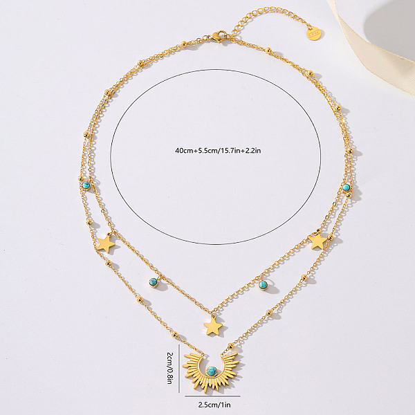 

PandaHall Exquisite Middle Eastern Ramadan Blue Diamond Bead Necklace Set for Women. Stainless Steel