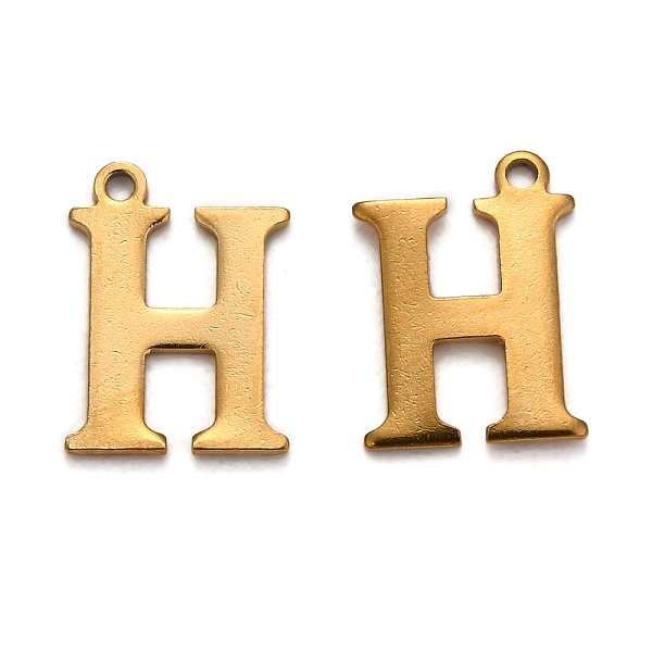 

PandaHall Ion Plating(IP) 304 Stainless Steel Alphabet Charms, Golden, Letter.H, 12x9x1mm, Hole: 1mm 304 Stainless Steel Letter H