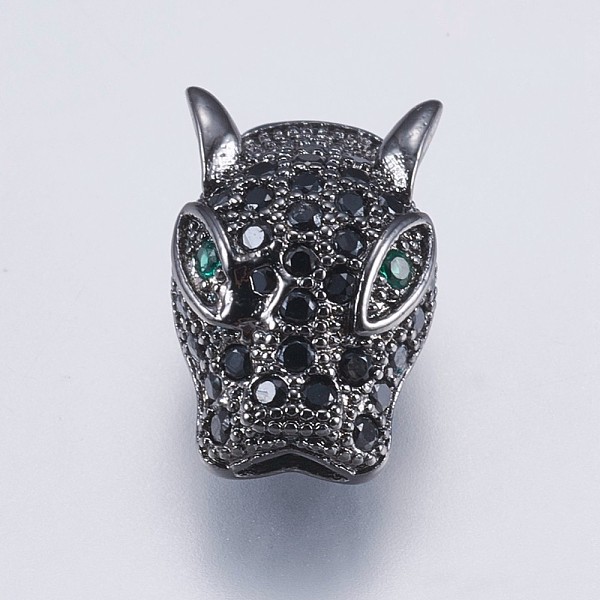 

PandaHall Brass Micro Pave Cubic Zirconia Beads, Leopard, Black, Gunmetal, 14.5x9.5x8mm, Hole: 2x3.5mm Brass+Cubic Zirconia Leopard Black