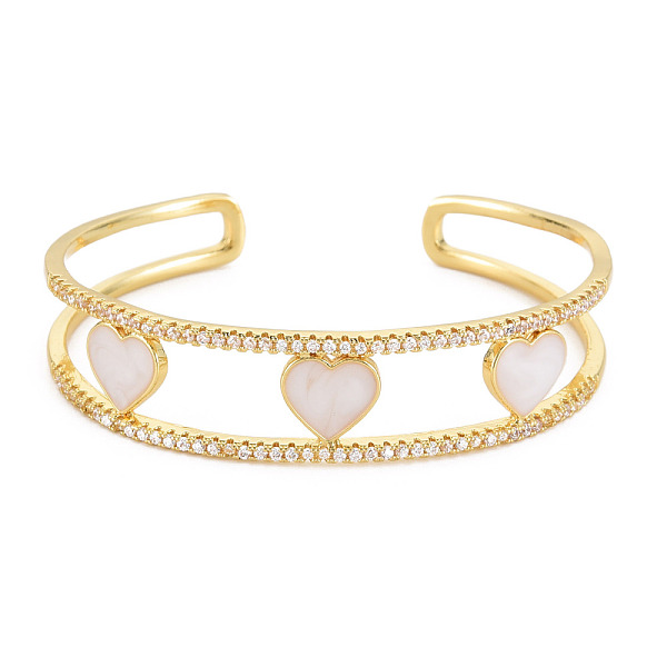 

PandaHall Clear Cubic Zirconia Heart Open Cuff Bangle with Enamel, Real 18K Gold Plated Brass Jewelry for Women, Cadmium Free & Lead Free..., White