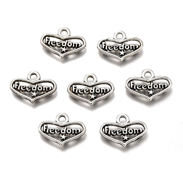 

PandaHall Tibetan Style Zinc Alloy Charms, Heart with Word Freedom, Lead Free & Cadmium Free, Antique Silver, 12x17x2mm, Hole: 2.5mm, about...