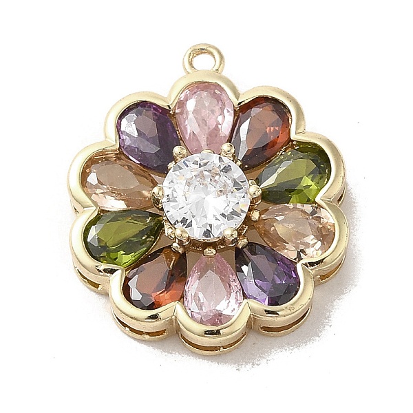 

PandaHall Brass Micro Pave Clear Cubic Zirconia Pendants, with Glass, Long-Lasting Plated, Flower, Colorful, 22x19x6.5mm, Hole: 1.4mm...