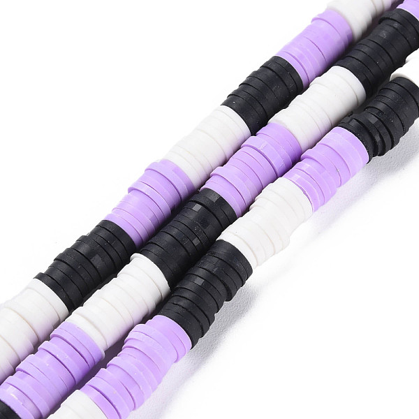 

PandaHall Fixed 3 Color Handmade Polymer Clay Bead Strands, Heishi Beads, Disc/Flat Round, Black & White & Lilac, 6x0.3~1.5mm, Hole..., Multicolor