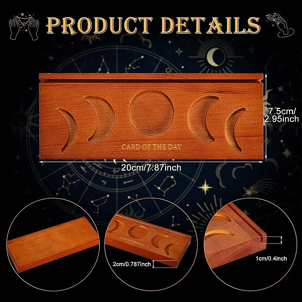 

PandaHall Moon Phase Pattern Wooden Tarot Card Holders, Divination Supplies, Home Decoration, Rectangle, Peru, 200x75x20mm Wood Moon Brown