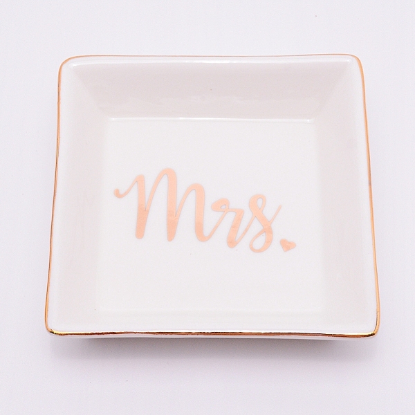

PandaHall Porcelain Jewelry Plate, Square with Word, Old Lace, 10.5x10.4x2.7cm Porcelain Word
