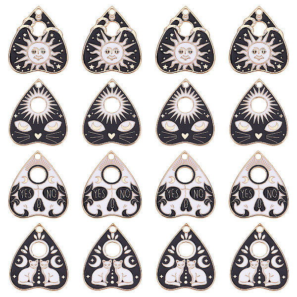 SUNNYCLUE 1 Box 24Pcs Tarot Charms Ouijas Board Charms Planchette Charm Sun Enamel Alloy Charm Cat Yes No Ouijas Charms Fortune Teller Gothic Charms for Jewelry Making Charm Occult Earring DIY Supplies