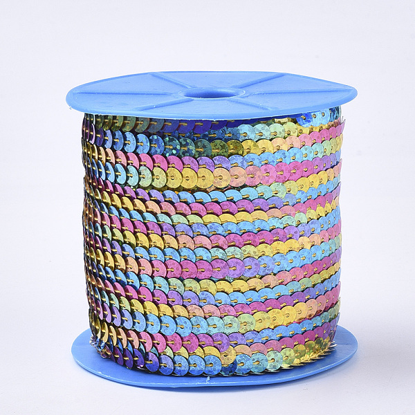 

PandaHall Eco-Friendly Electroplate Ornament Accessories Plastic Paillette Bead Strands, Sequins Trim, Flat Round, Colorful, 6x0.2mm, Hole...