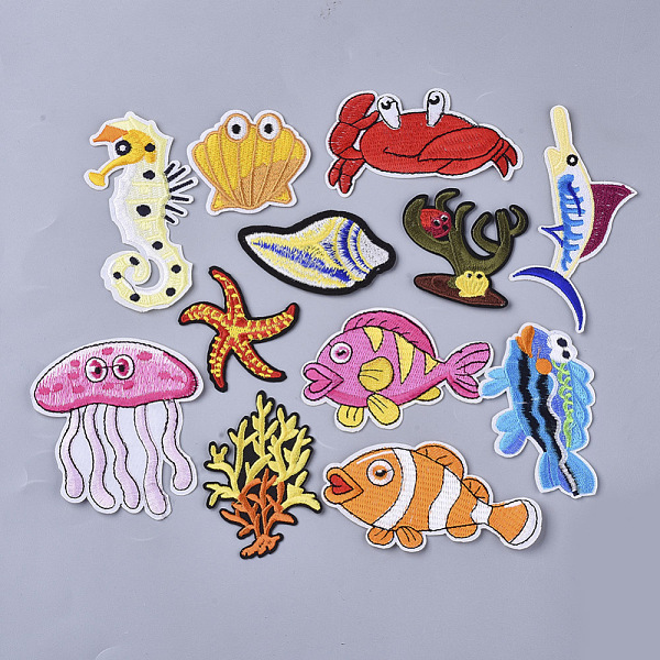 

PandaHall Computerized Embroidery Cloth Iron On/Sew On Patches, Appliques,Sea Horse & Shell& Crab & Spiral & Sea Grass & Fish & Starfish/Sea..., Multicolor