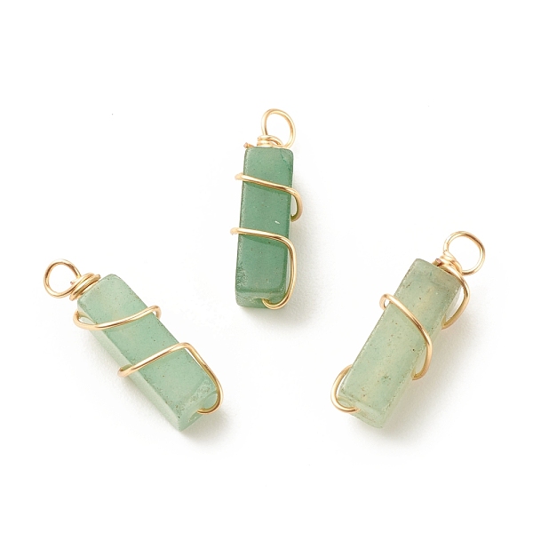 

PandaHall Natural Green Aventurine Pendants, with Golden Tone Copper Wire Wrapped, Cuboid, 19~20x6x6mm, Hole: 2.5~3mm Green Aventurine...