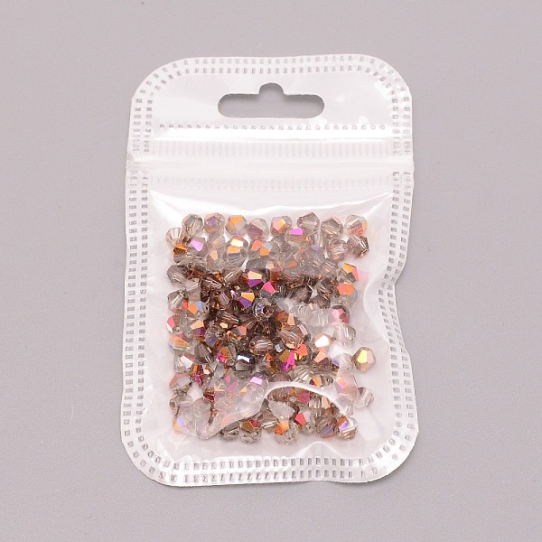 

PandaHall Electroplate Glass Beads, Half AB Color Plated, Faceted, Bicone, Dark Gray, 3.5~4x4~4.5mm, Hole: 0.9~1mm, 100pcs/bag Glass Bicone