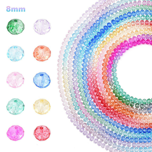 10Strands 10 Colors Transparent Painted Glass Beads Strands