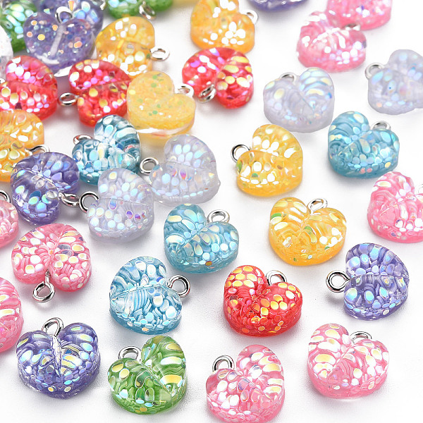 

PandaHall Epoxy Resin Charms, with Sequins/Paillette and Platinum Plated Iron Loop, Heart, Mixed Color, 13x13x6.5mm, Hole: 2mm Iron+Resin..., Multicolor