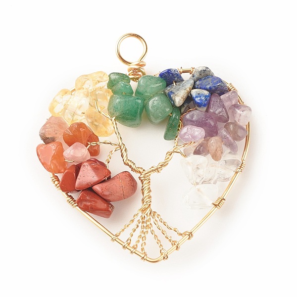 

PandaHall Natural Gmestone Copper Wire Big Pendants, Natural Amethyst & Green Aventurine & Citrine & Lapis Lazuli & Red Jasper & Red...