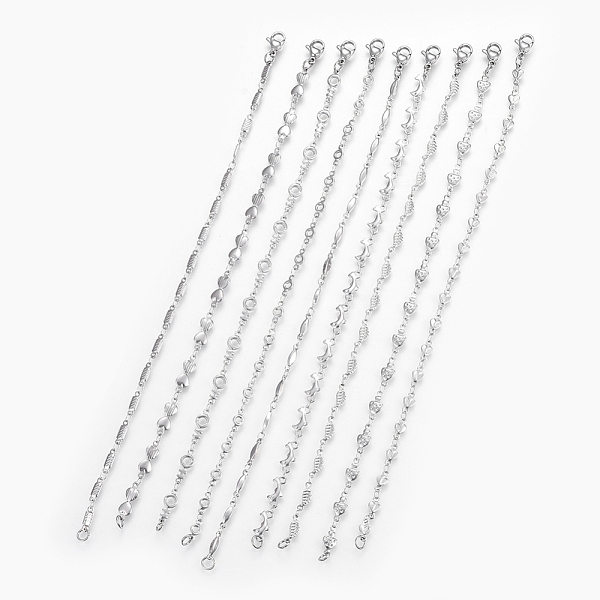 

PandaHall 304 Stainless Steel Link Chain Bracelets, with Lobster Claw Clasps, Mixed Shapes, Stainless Steel Color, 7-5/8 inch~8-1/2 inch...