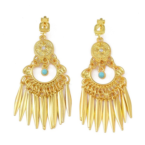 

PandaHall Bohemia Zinc Alloy Rhinestone & Resin Clip-on Earrings, Tassel Chandelier Earrings for Women, Golden, 67x24mm Alloy