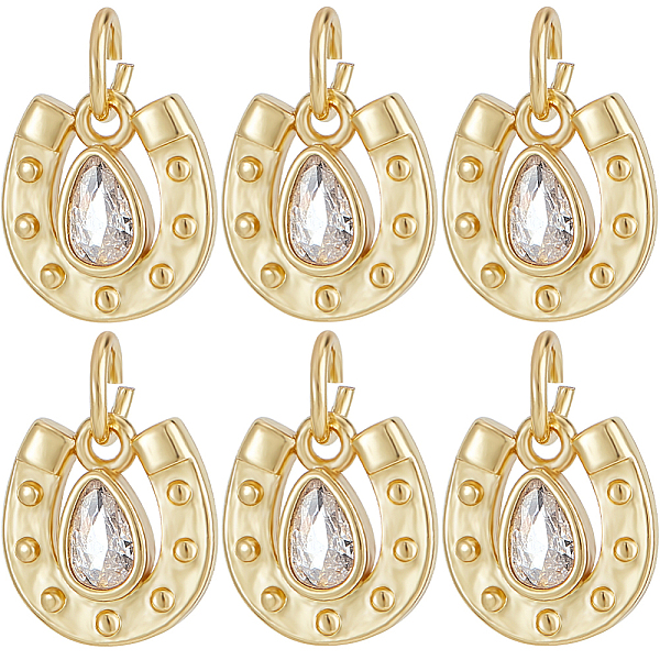 

PandaHall Beebeecraft 6Pcs Brass with Cubic Zirconia Pendants, Long-Lasting Plated, Lead Free & Cadmium Free, Stirrup Charm, Real 18K Gold..., Clear