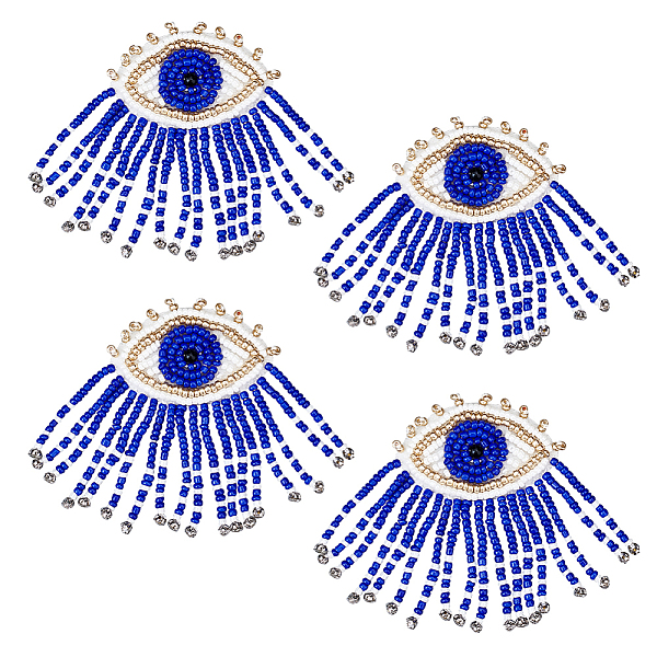 

PandaHall AHANDMAKER 4 Pcs Eye Beaded Patches for Clothes, Blue Evil Eye Sequined Patch with Beads Tassel Sew on Rhinestone Beaded Applique...