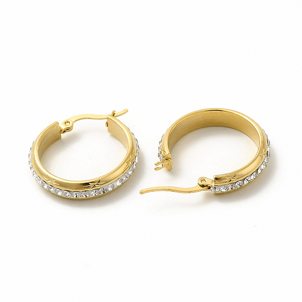 

PandaHall Crystal Rhinestone Hoop Earrings, 304 Stainless Steel Jewelry for Women, Golden, 25x28x3mm, Pin: 0.6x1mm Rhinestone Ring