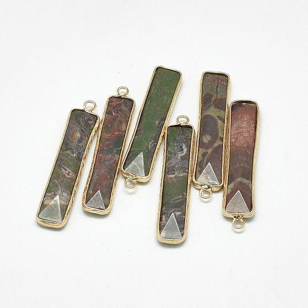 

PandaHall Natural Labradorite Pendants, with Golden Tone Brass Findings, Faceted, Rectangle, Sea Green, 46.5~47.5x10x4~6mm, Hole: 2mm...