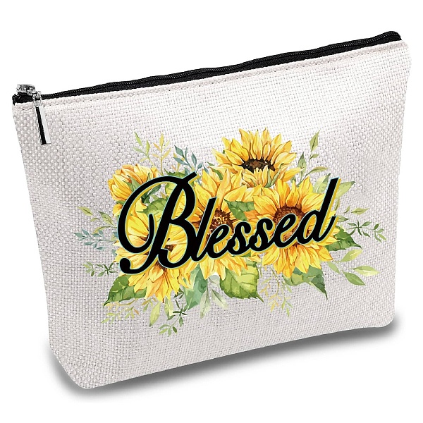 PandaHall CREATCABIN Blessed Canvas Makeup Bags Sunflower Cosmetic Bag Multi-Purpose Pen Case with Zipper Travel Toiletry Bag for Keys...