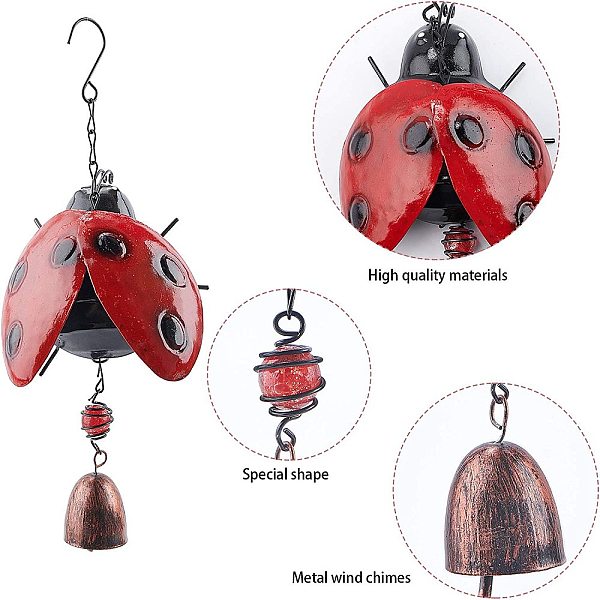 PandaHall GORGECRAFT Bee Metal Wind Bell Yellow Bee Wind Chime Iron Stereo Hanging Bell Metal Glass Chime Hook for Garden Lawn Yard Patio...