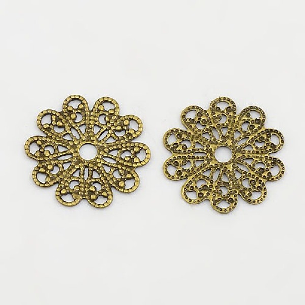 

PandaHall Brass Vintage Filigree Findings, Flower, Antique Bronze, 17x17x0.6mm Brass Flower