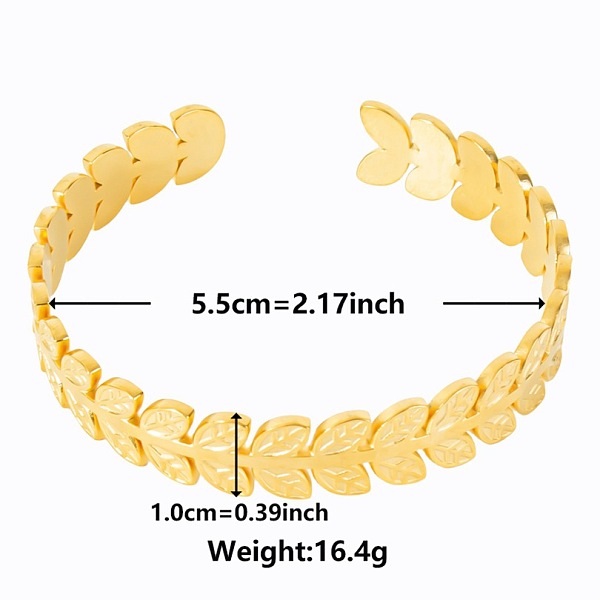 

PandaHall Stylish European and American Leaf 304 Stainless Steel Cuff Bangles for Women Stainless Steel