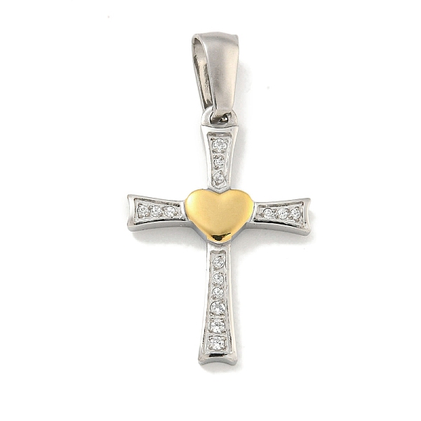 

PandaHall Ion Plating(IP) 304 Stainless Steel Cubic Zirconia Pendants, Cross Charm, Golden & Stainless Steel Color, 23.5x16x2.5mm, Hole..., Clear
