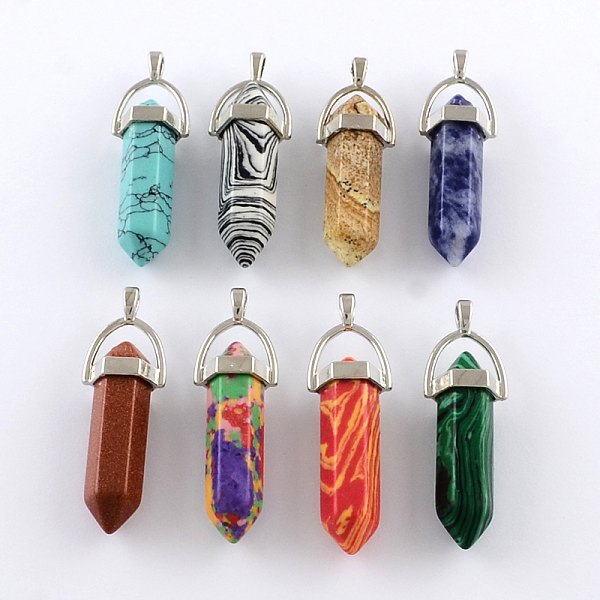 

PandaHall Mixed Stone Pendants with Alloy Findings, Platinum, 40~42x13.5x10mm, Hole: 2mm Mixed Stone Others