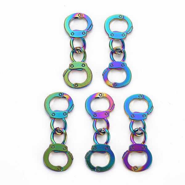 

PandaHall Alloy Links Connectors, Cadmium Free & Nickel Free & Lead Free, Handcuffs, Rainbow Color, 32mm, Hole: 5.5x7.5mm Alloy Others