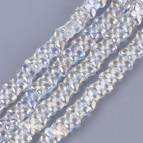 

PandaHall Electroplate Glass Beads Strands, Flower, Clear AB, 9x9x5mm, Hole: 0.9mm, about 80pcs/strand, 25.1 inch Glass Flower White