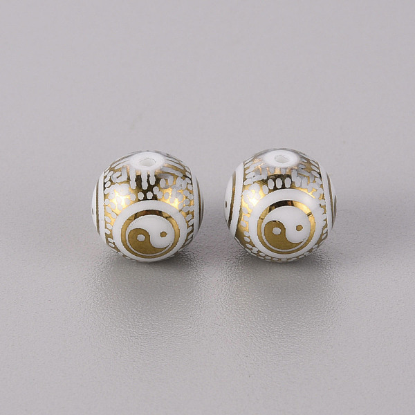 

PandaHall Electroplate Glass Beads, Round with Yin Yang Pattern, Golden Plated, 10mm, Hole: 1.2mm Glass Round