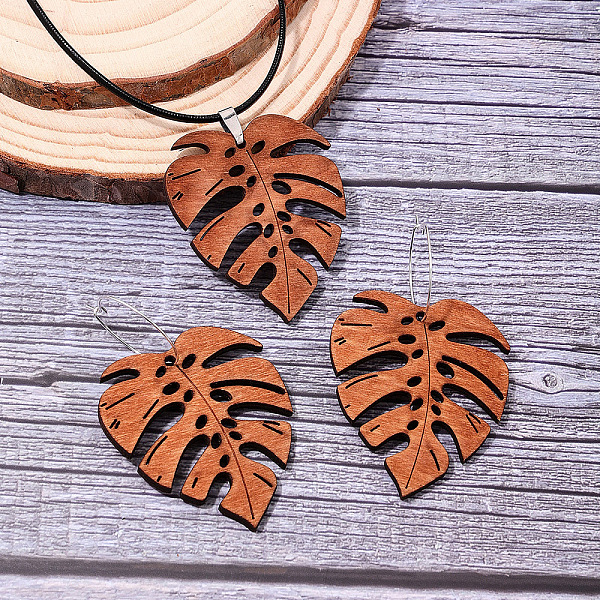 Ensembles de colliers pendentifs en bois et cordon ciré et de boucles d'oreilles créoles