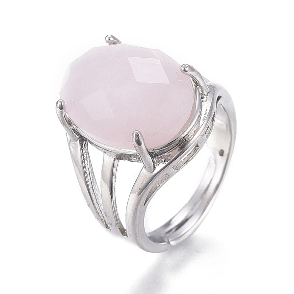 

PandaHall Adjustable Faceted Natural Rose Quartz Finger Rings, with Platinum Brass Findings, Oval, Size 8, Inner Diameter: 18mm Rose Quartz