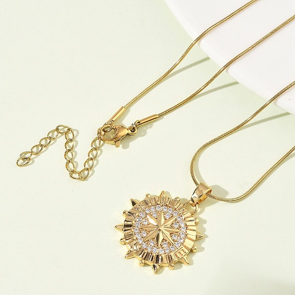 Colliers pendentifs en acier inoxydable 304 micro pavés de zircones cubiques transparentes pour femmes