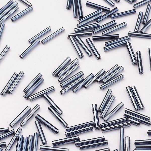 

PandaHall Glass Bugle Beads, Metallic Colours,Gray, 9x2mm, Hole: 0.5mm, about 7000pcs/bag Glass Gray