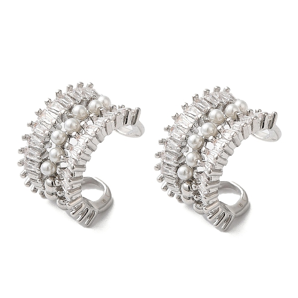 

PandaHall Brass Micro Pave Clear Cubic Zirconia Cuff Earrings, Plastic Pearl Beads, for Women, Ring, Platinum, 15x10mm Brass Ring
