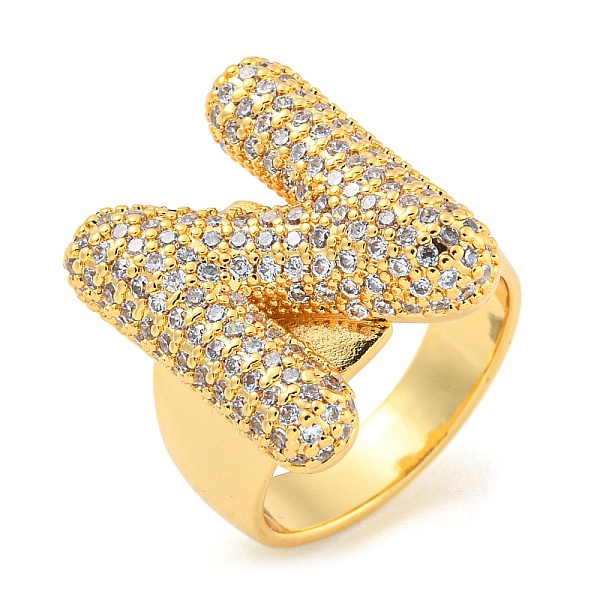 

PandaHall Brass Micro Pave Clear Cubic Zirconia Letter Open Cuff Ring for Women, Real 18K Gold Plated, Letter N, 22x18mm, Inner Diameter...